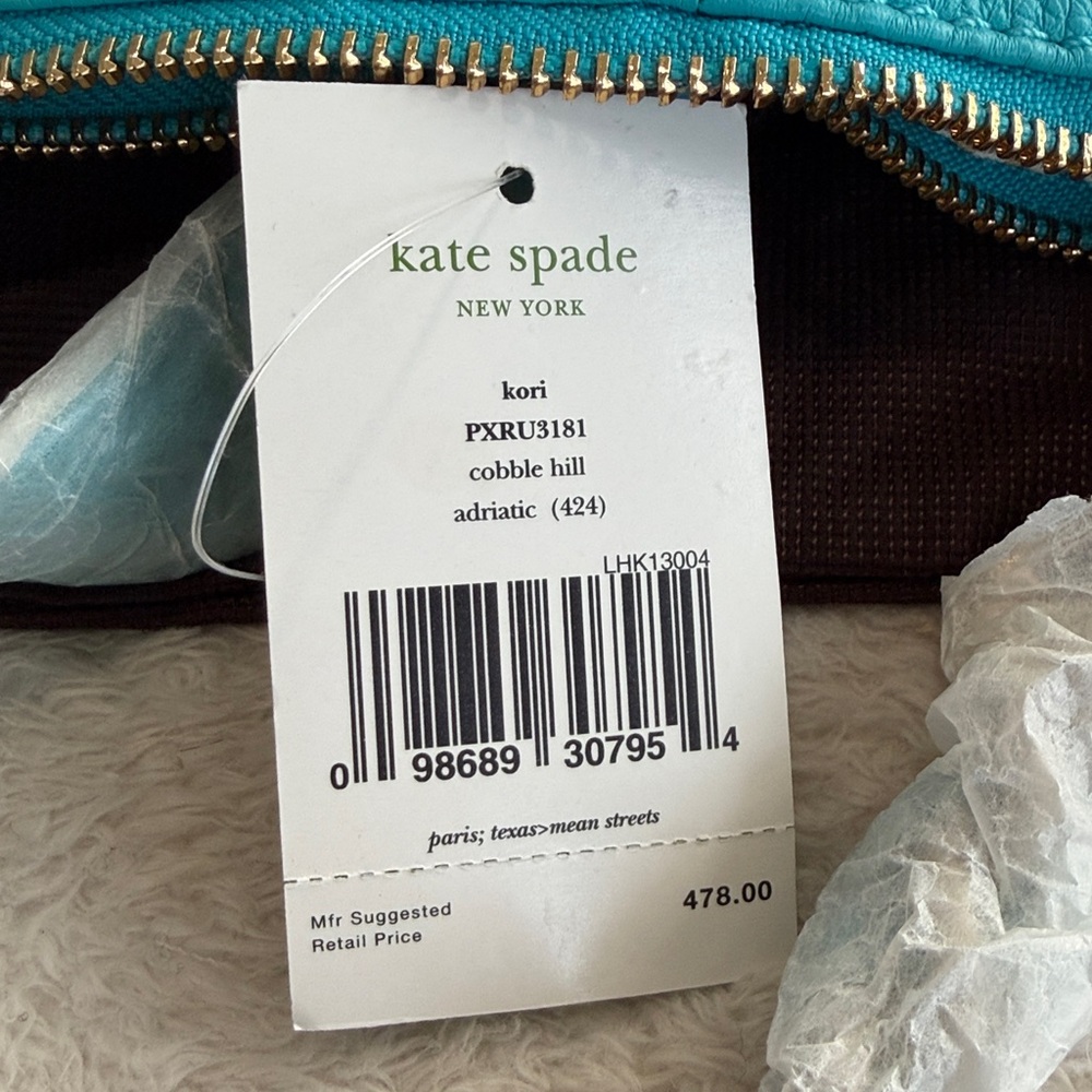Kate Spade Cobble Hill Kori Large Tote Adriatic turquoise Pebbled Leather NWT - Picture 15 of 15